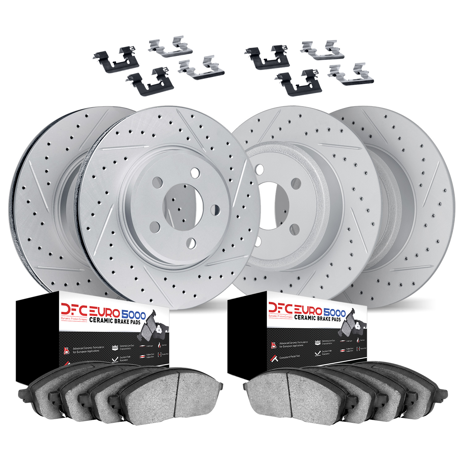 DFC Front & Rear Drilled Slotted Brake Pad and Rotor Kit - 2