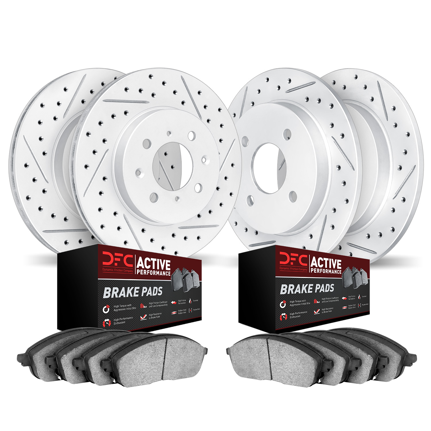 DFC Front & Rear Drilled Slotted Brake Pad and Rotor Kit - 2