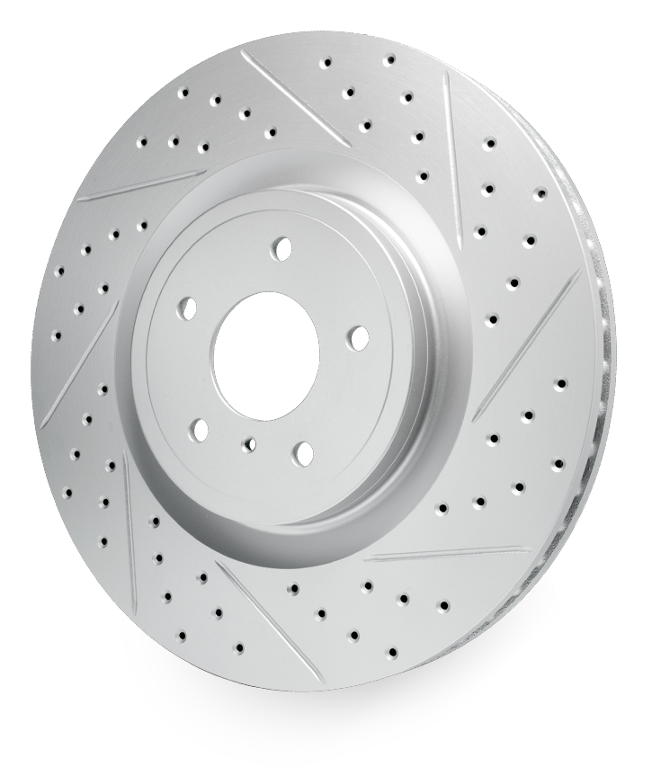 Front DFC Brake Rotors-Drill/Slot-Silver with Ceramic Brake Pads and Hardware